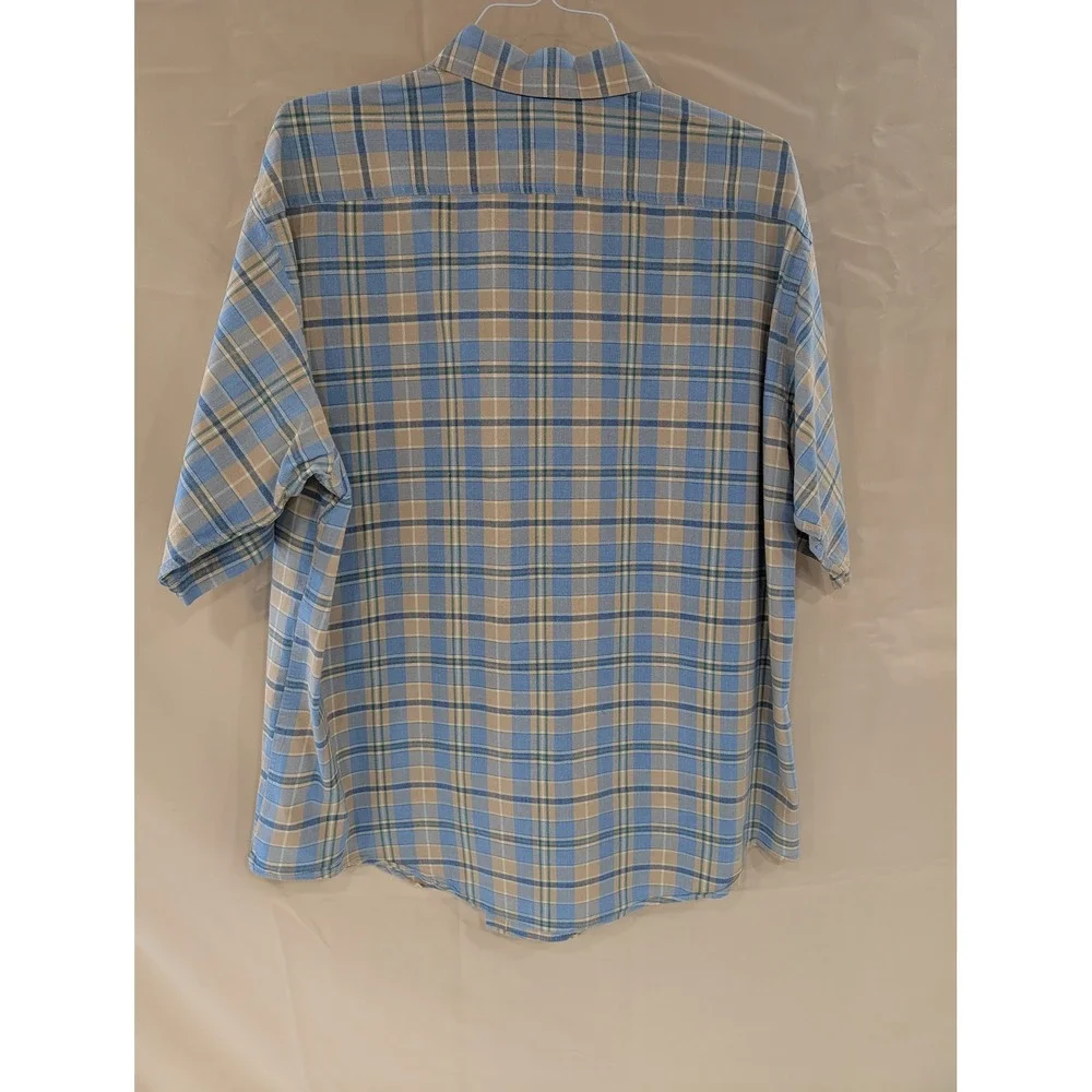 GAP Factory Short Sleeve Button Up Shirt Men's XL Blue Plaid Cotton Vintage - Picture 1 of 4